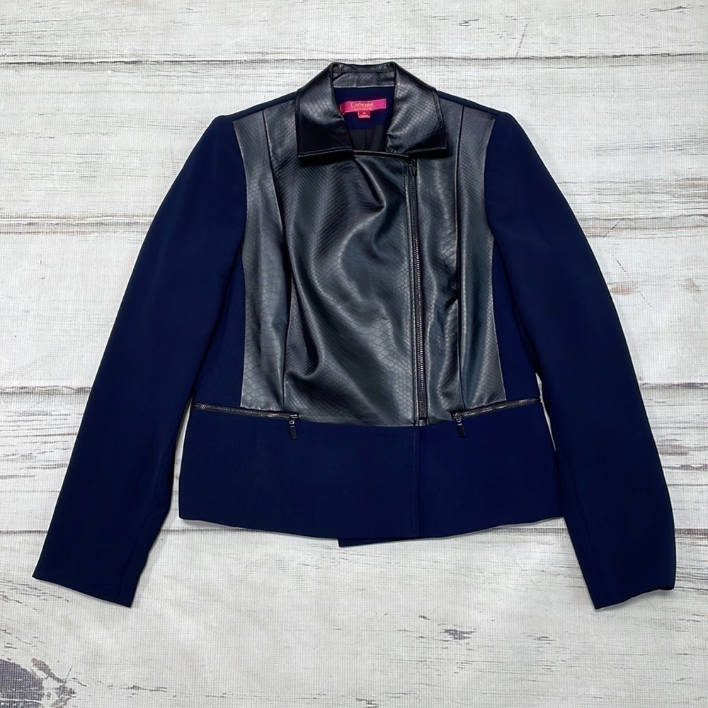 Catherine Malandrino Blue Black Jacket Blazer Coat Croc Print Size 10